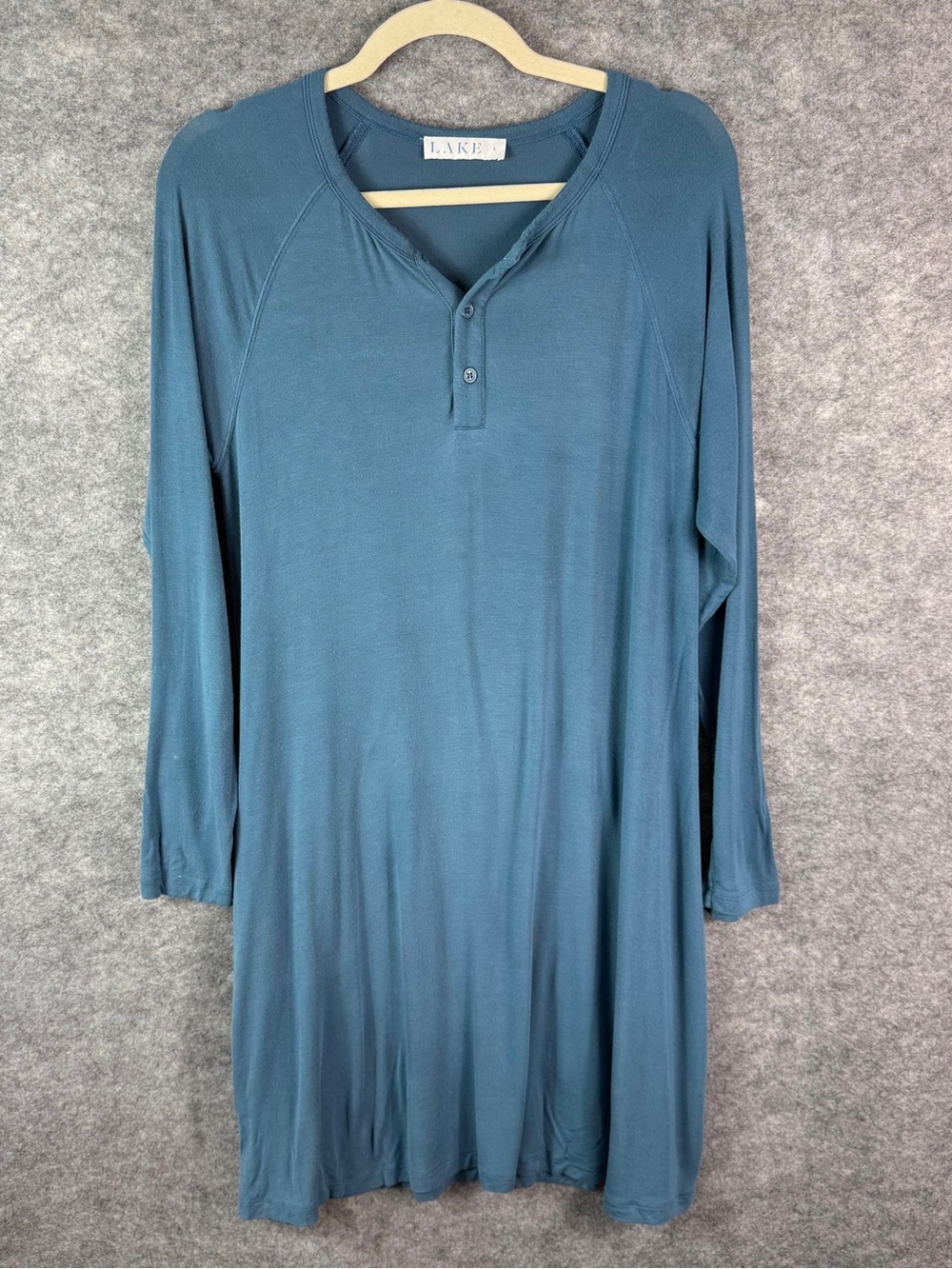LAKE Women’s Blue Modal/Spandex Jersey Long Sleeve Henley Button Nightgown S